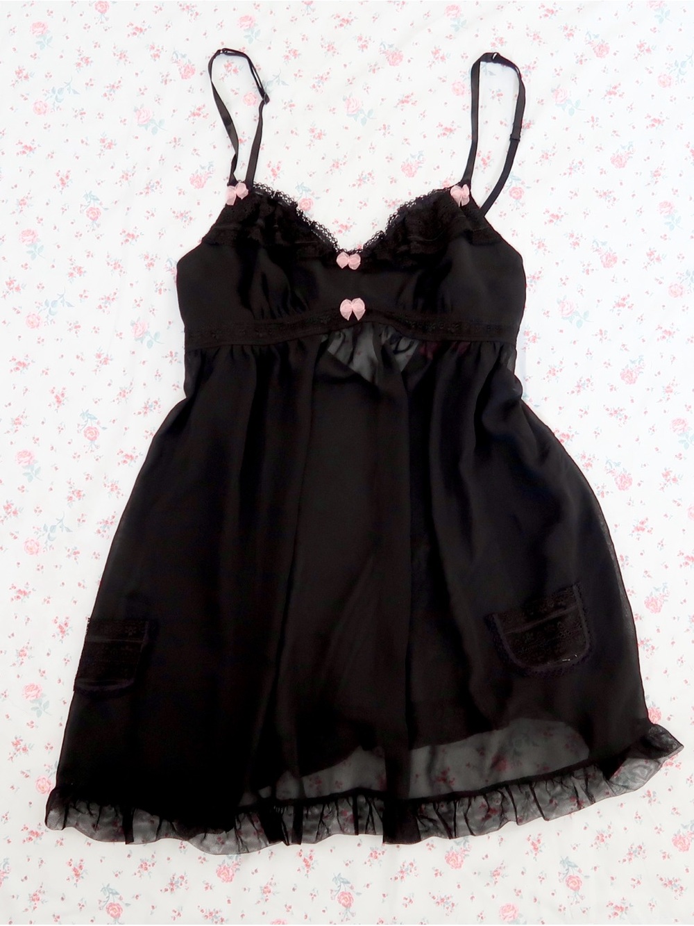 Y2k Betsey Johnson Black Lace-Trim Babydoll Chemise - Women Intimates
